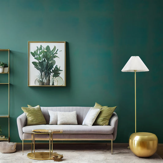 Ester gulvlampe messing/hvit m/skjerm