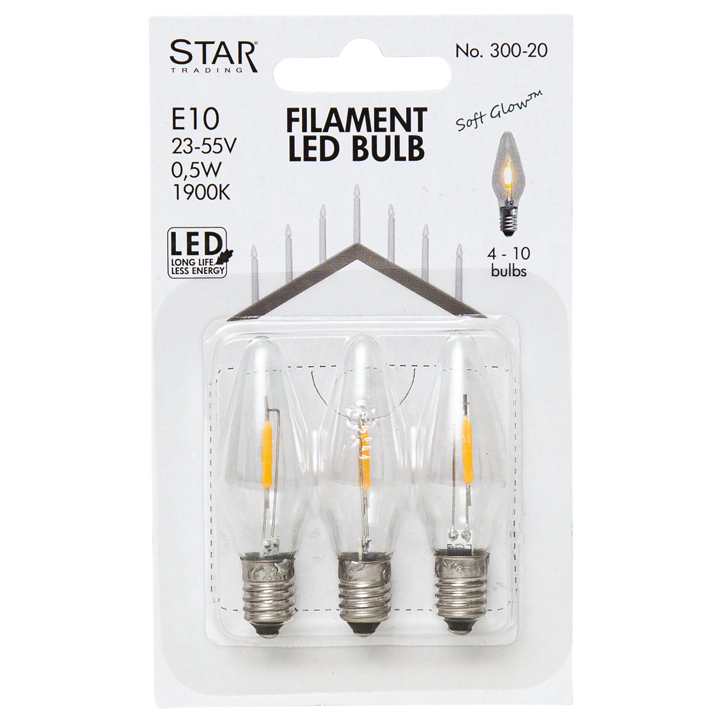 3pk LED E10 reservepærer universal 23-55V