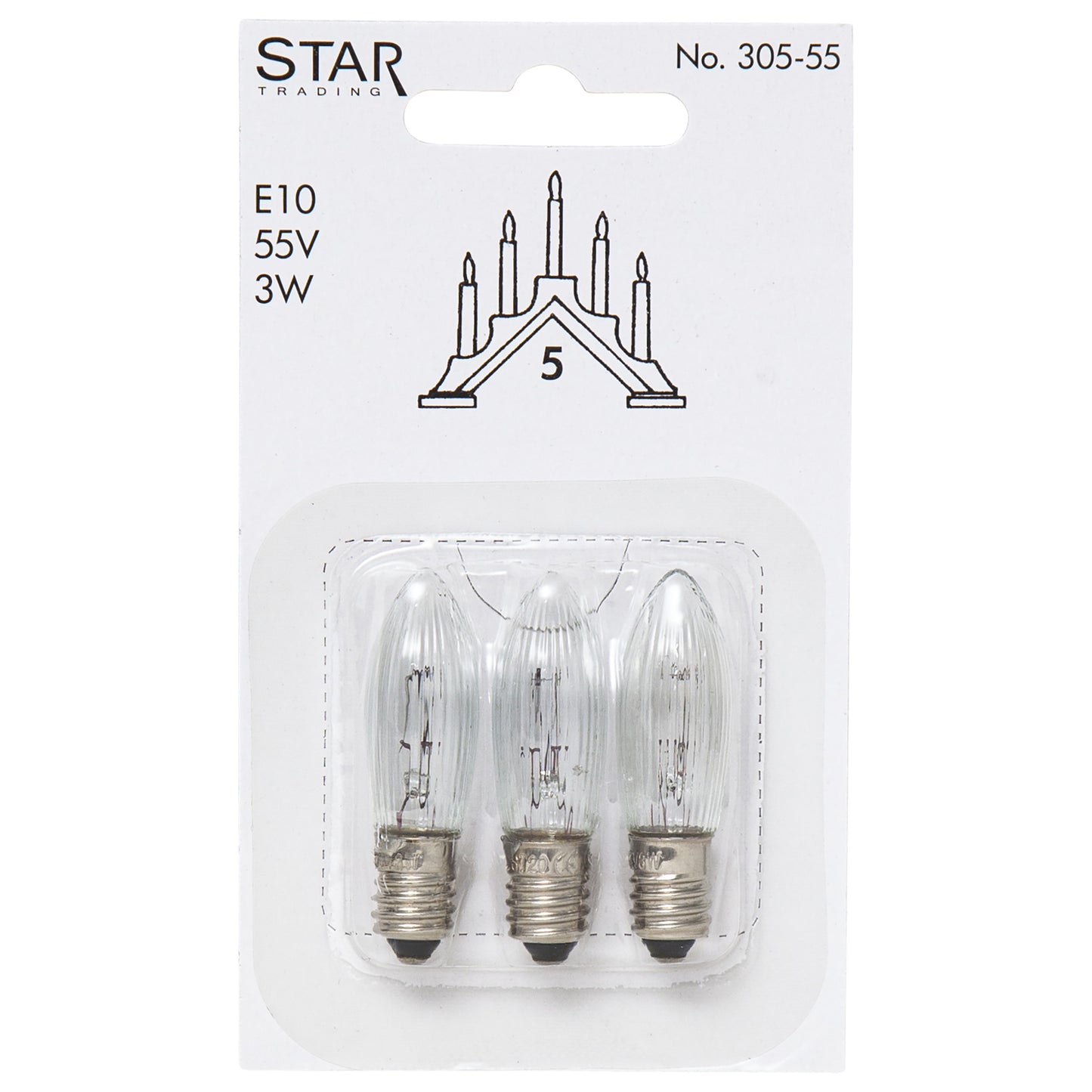 3pk E10 reservepærer riller 3W 55V