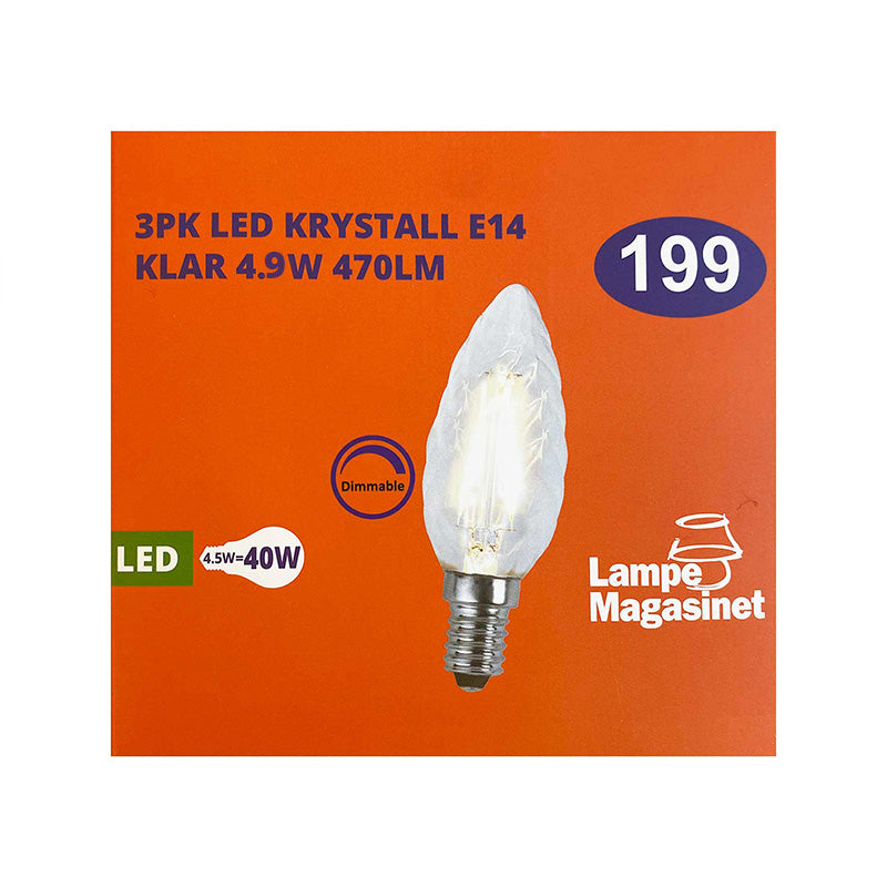 3pk LED E14 krystall klar 4.9W dimbar