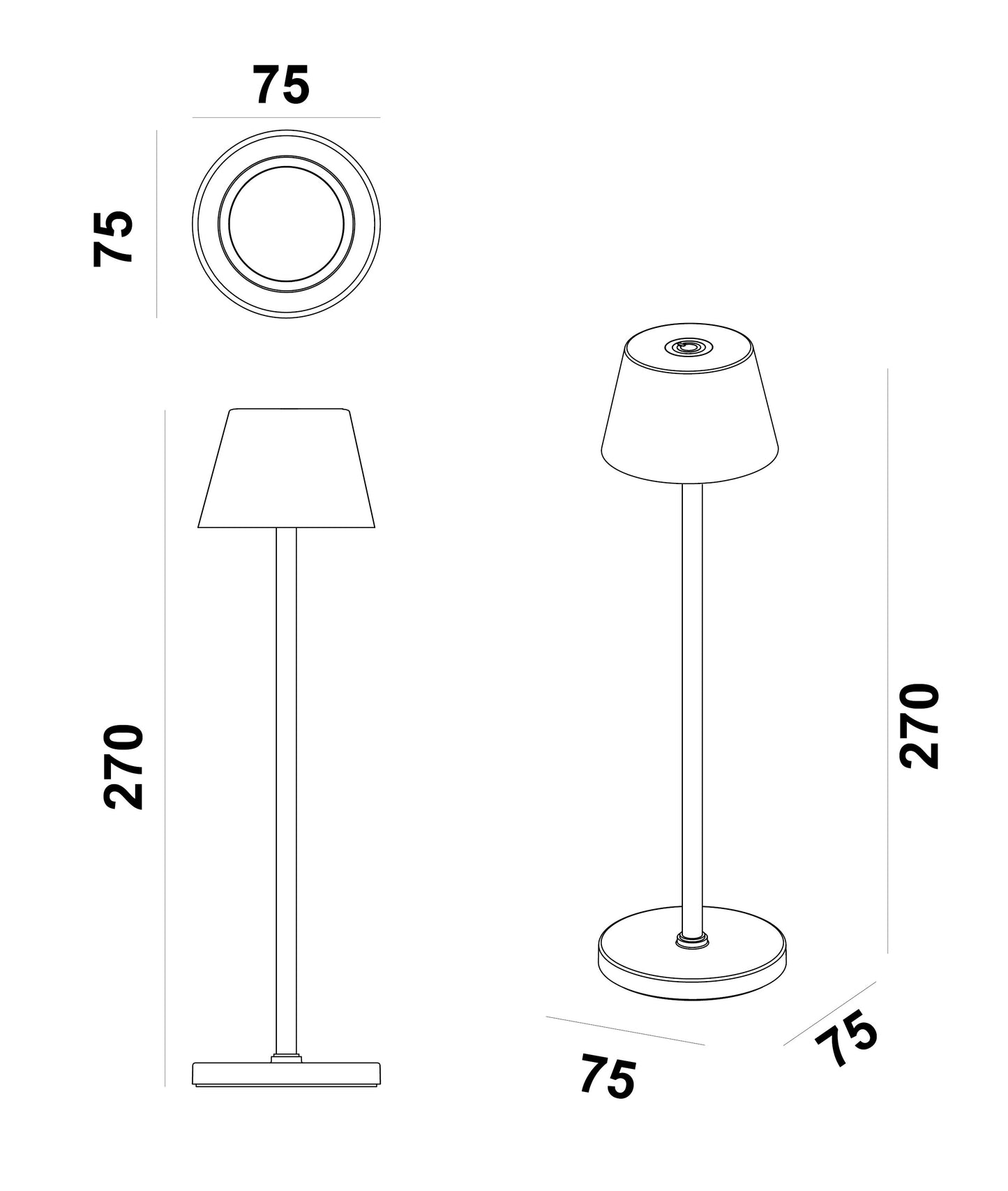 Iris mini bordlampe IP54 oppladbar sort