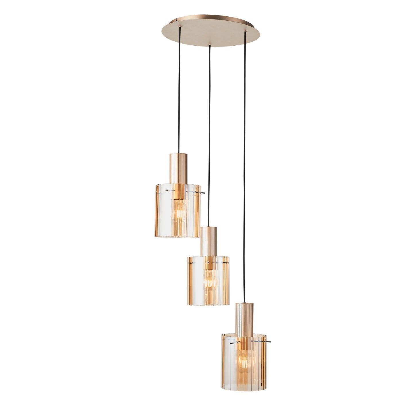 Kvarts 3-lys takpendel E27 gull/champagne