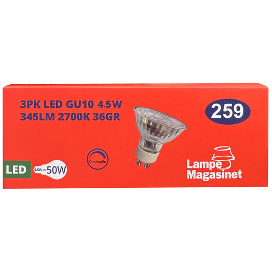 3pk LED GU10 2700K 4.5W dimbar