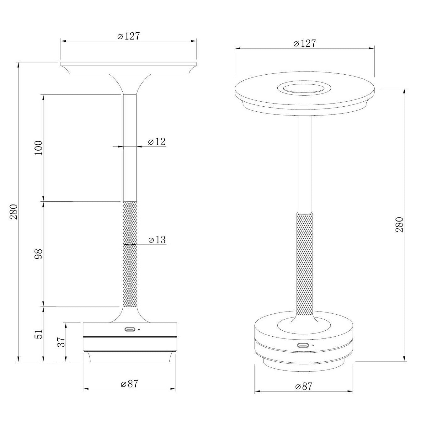 Pamir bordlampe oppladbar messing