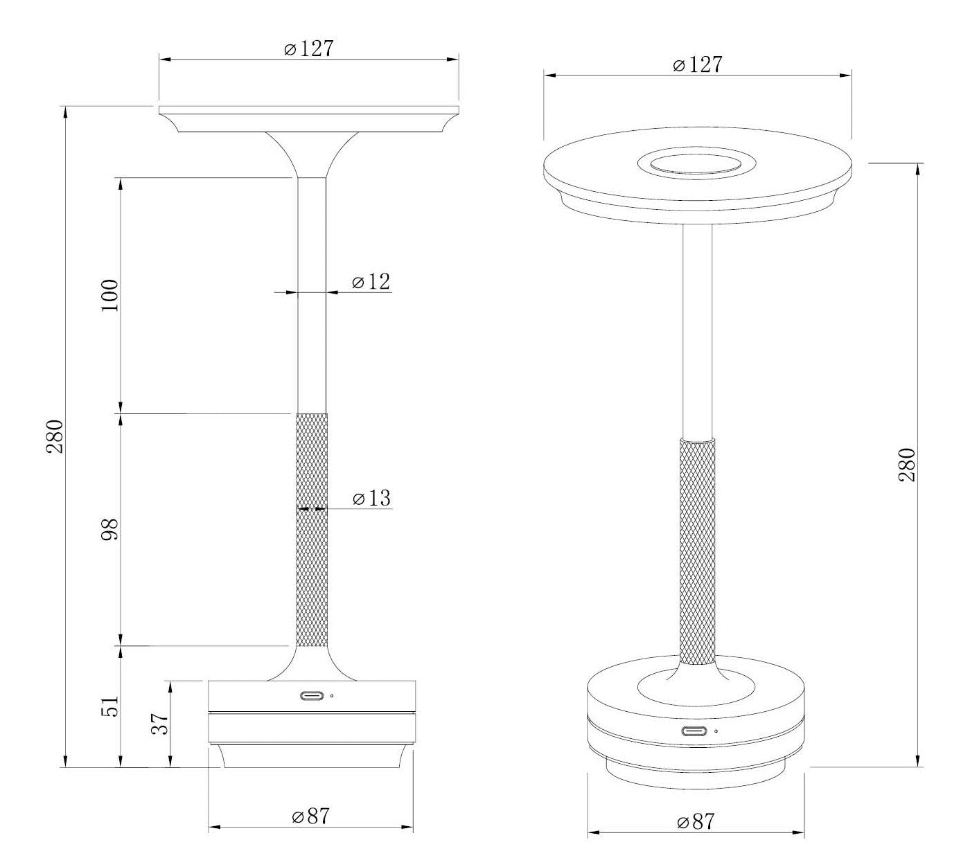Pamir bordlampe oppladbar sort