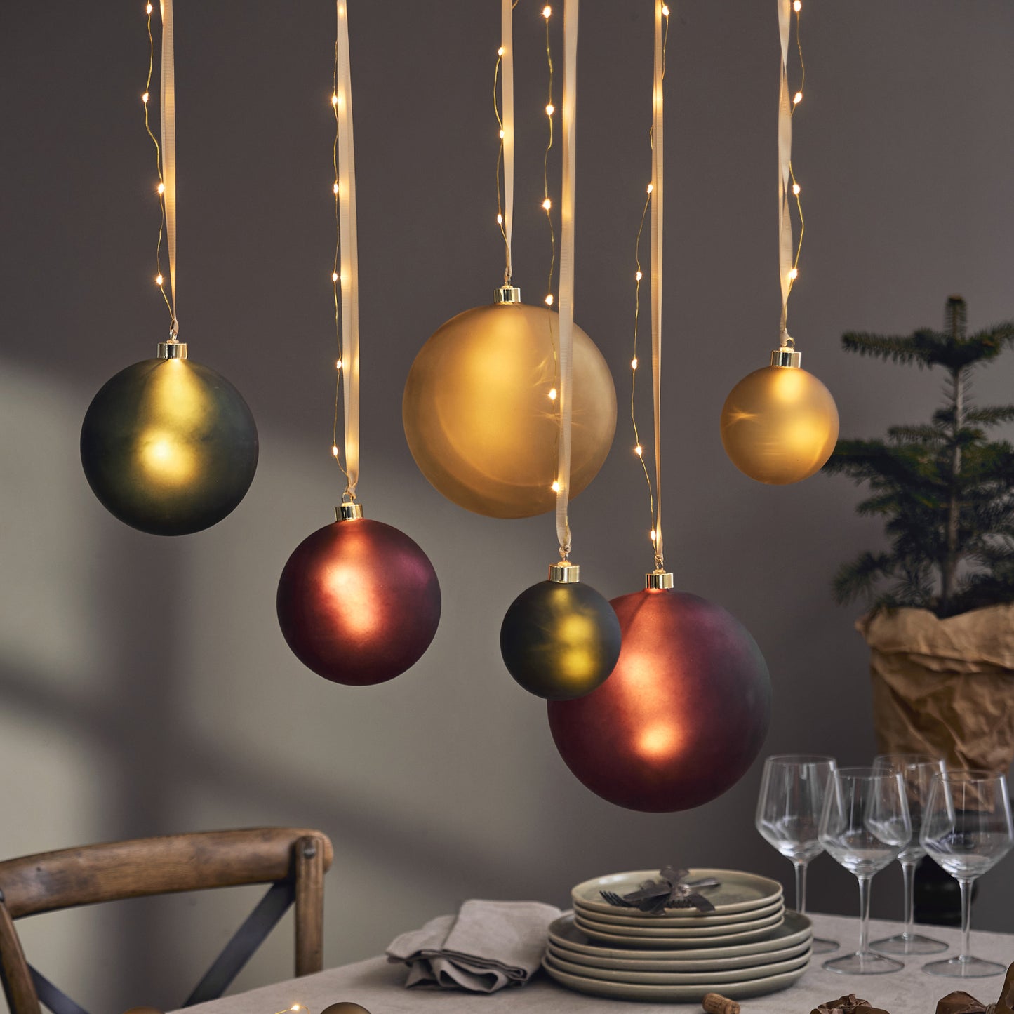 Bauble bliss glasskule m/batteri rød