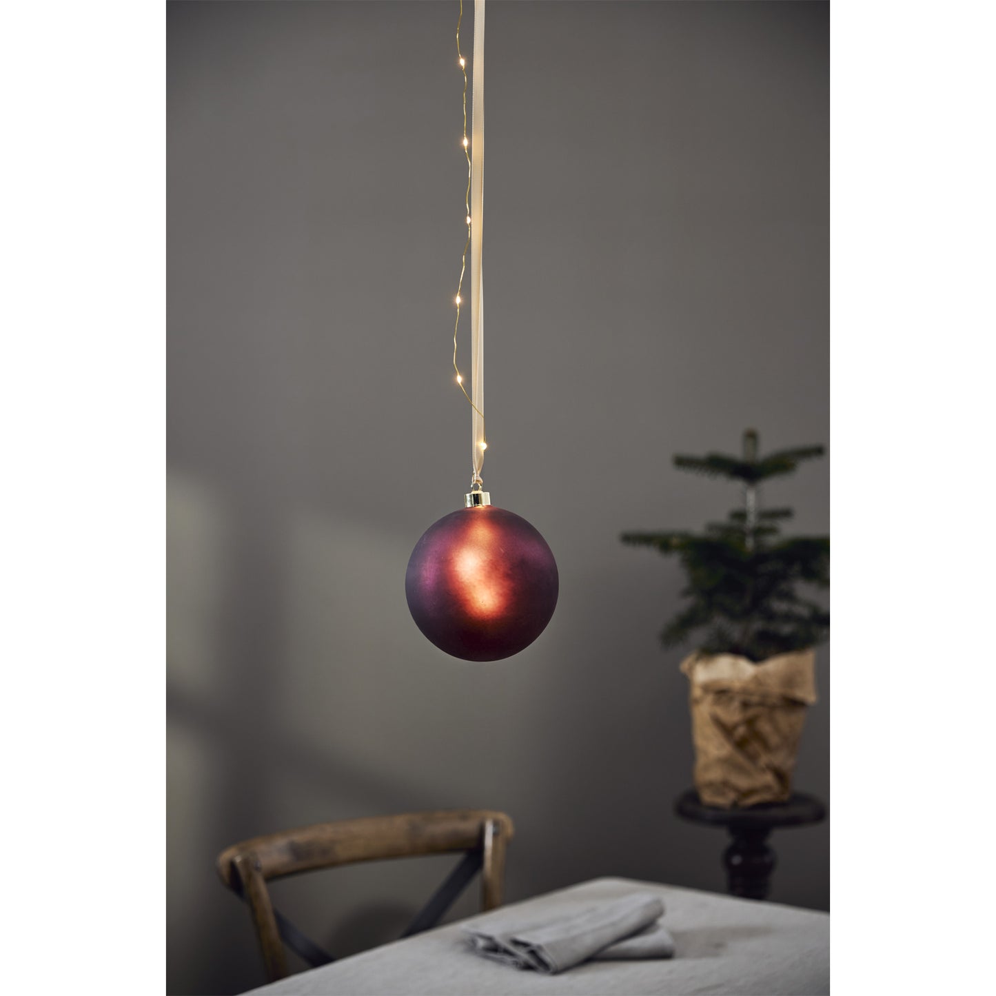 Bauble bliss glasskule m/batteri rød