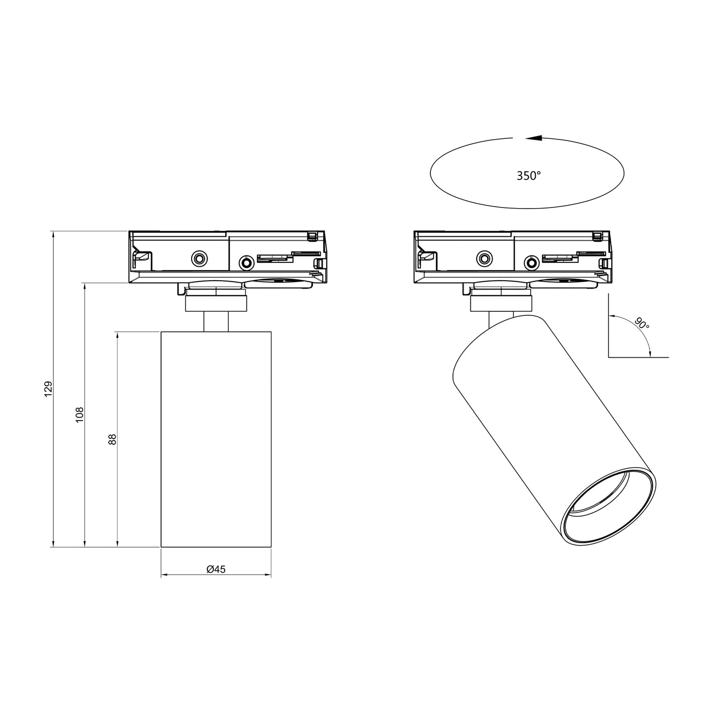 D45 1T LED enkel spot sort