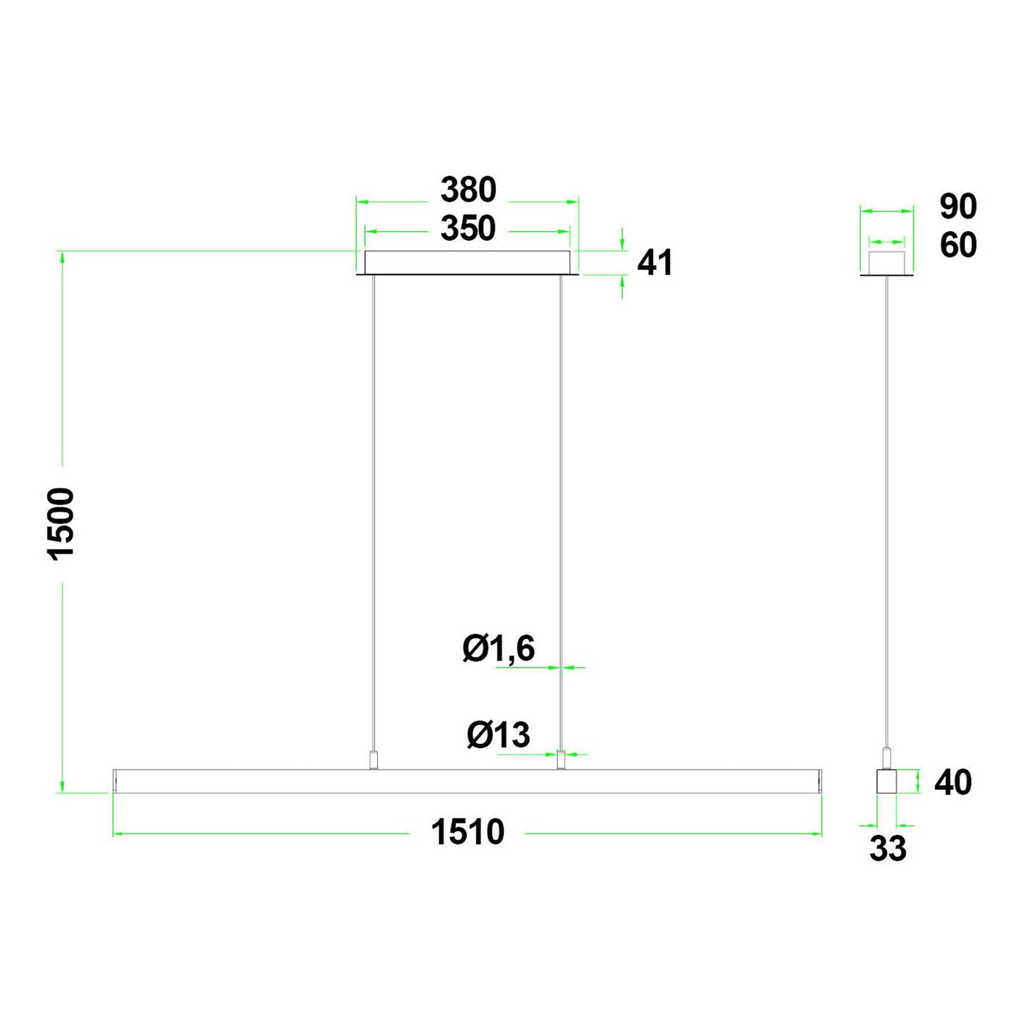 Era LED pendel rett 150cm sort
