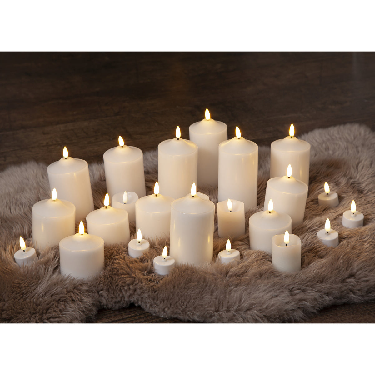 Flamme LED kubbelys 15cm hvit