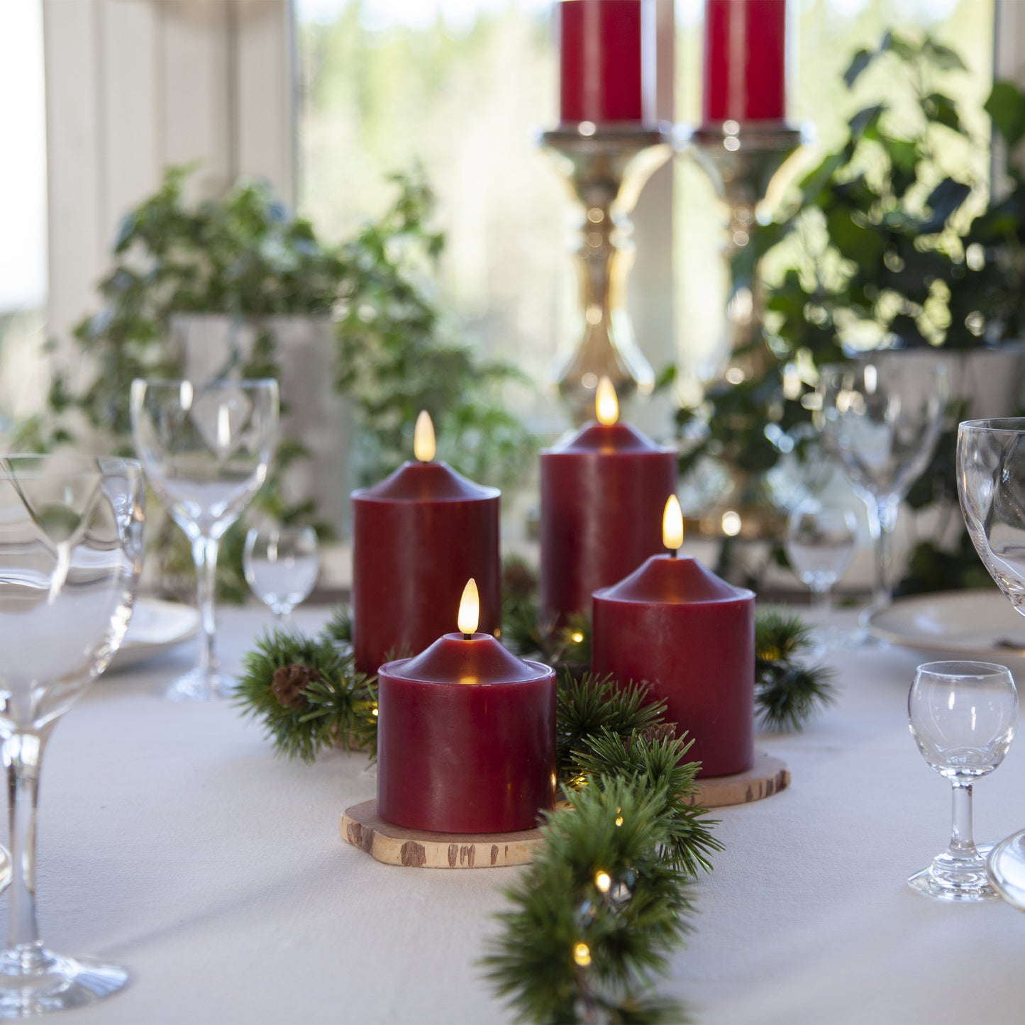 Flamme LED kubbelys 17cm rød