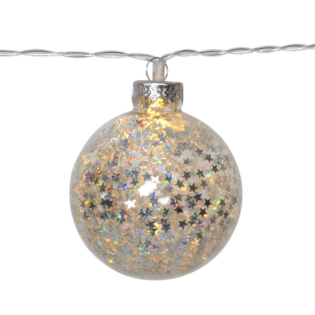 Glitter 10-lys lysslynge kuler m/batteri sølv