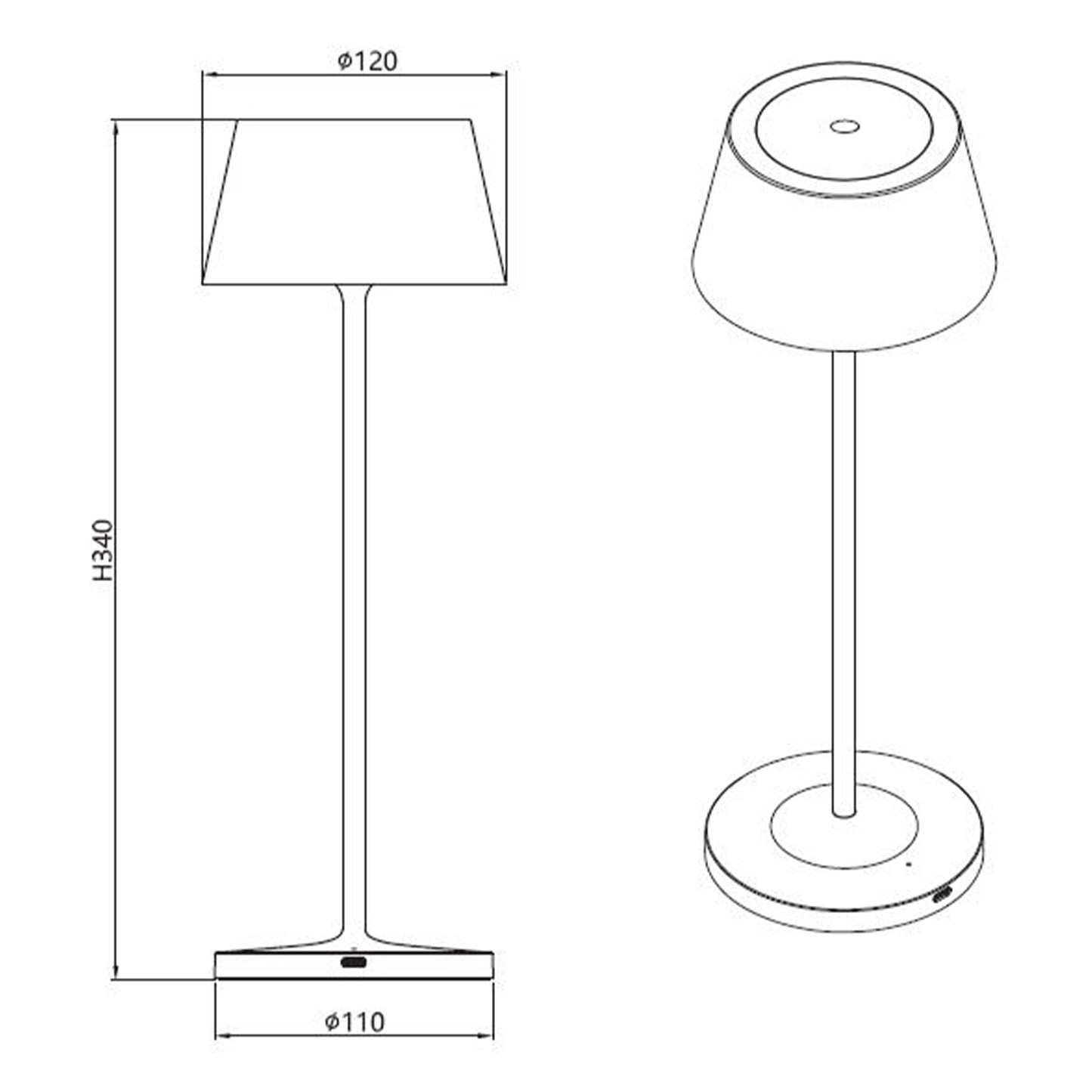 Iris bordlampe IP54 oppladbar sort
