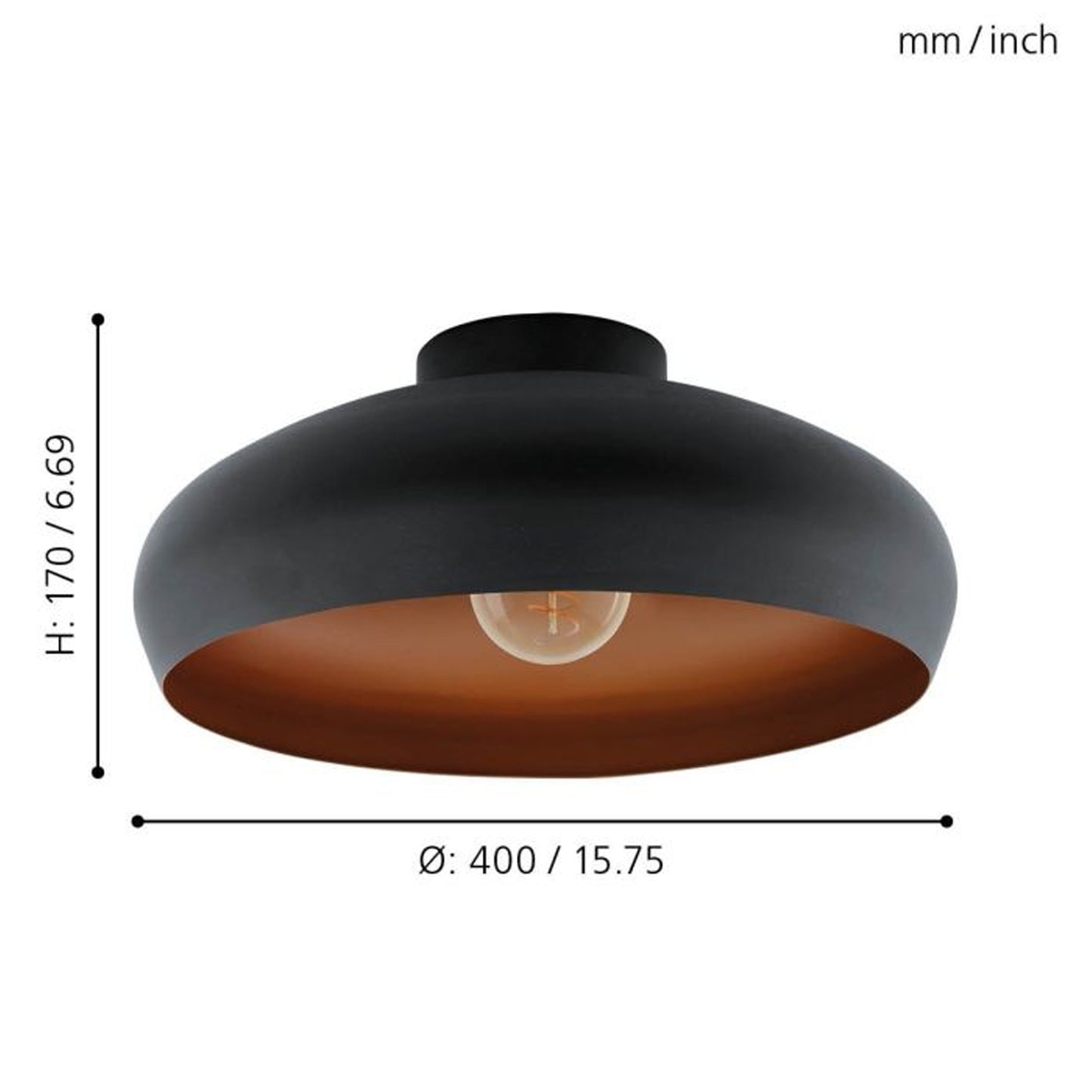 Mogano takplafond 40cm sort/oransje