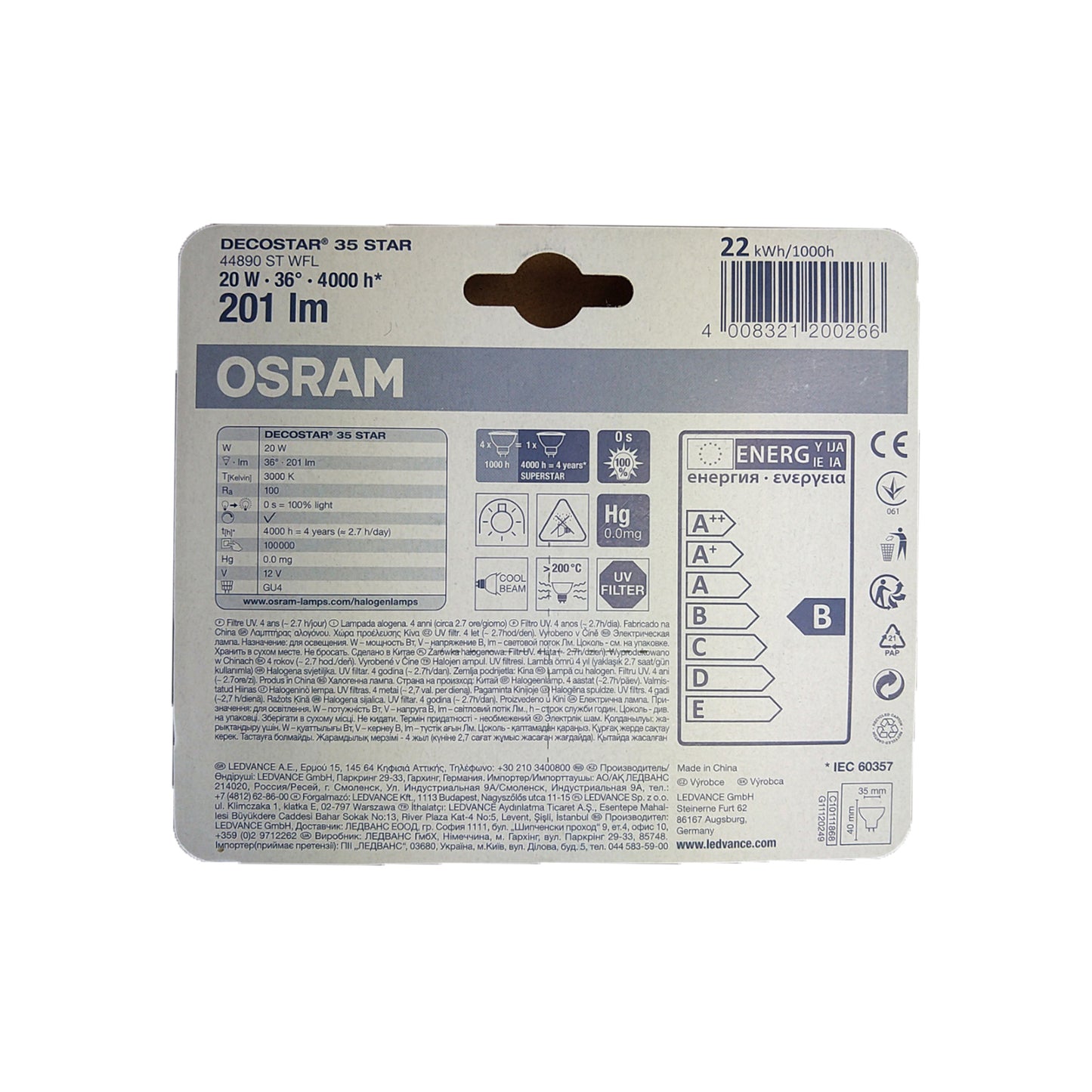 Osram 2pk GU4 20W 12V dimbar