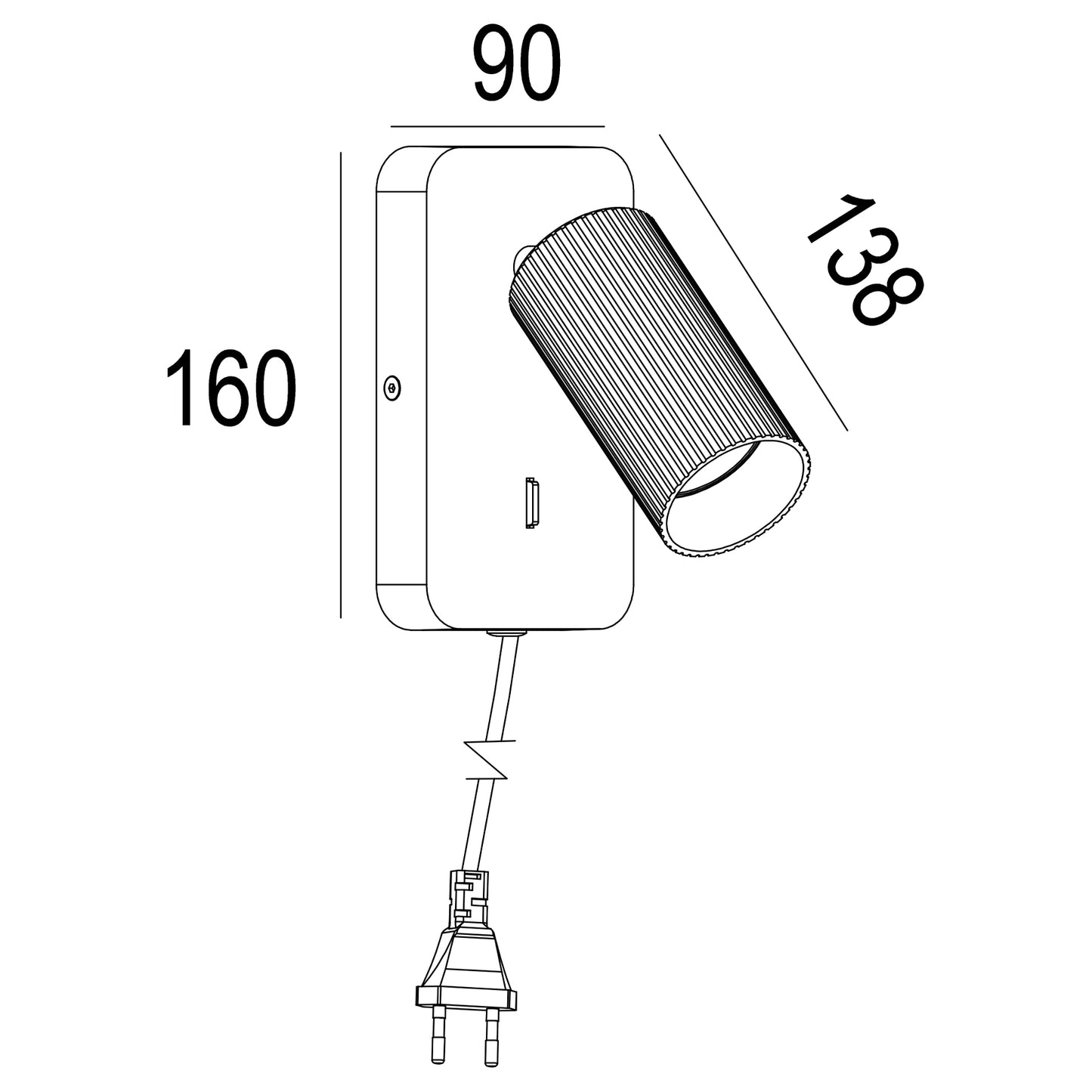 Natalia vegglampe m/USB hvit