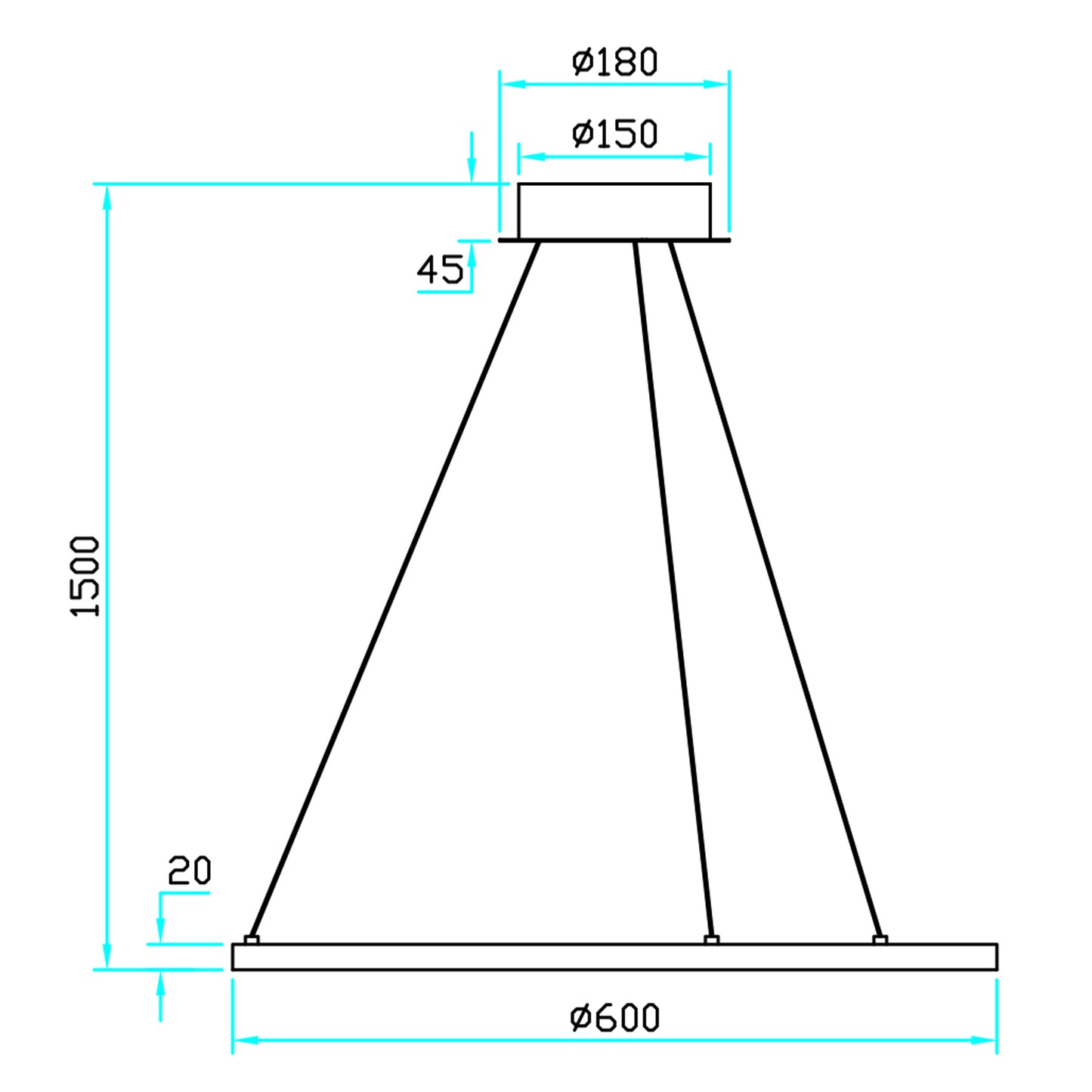 Ringo LED pendel rund 60cm sort