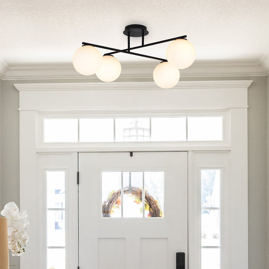 Skydekke 4-lys taklampe sort/opal