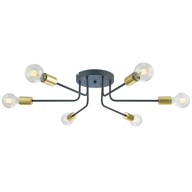 Repertoar 6-lys taklampe sort/messing