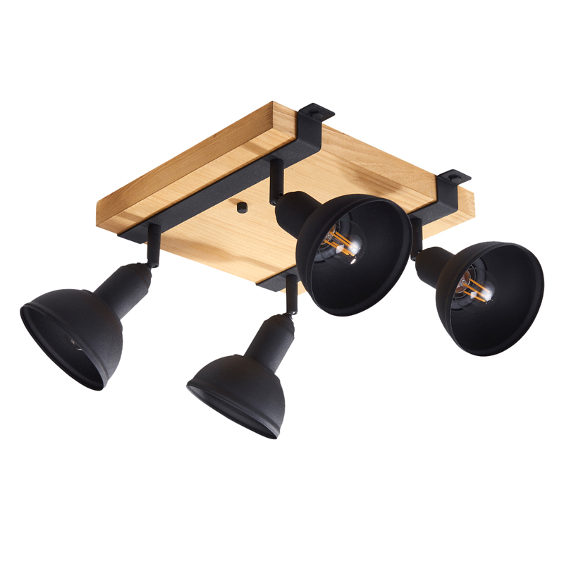 Point 4-lys taklampe kvadrat sort/natur