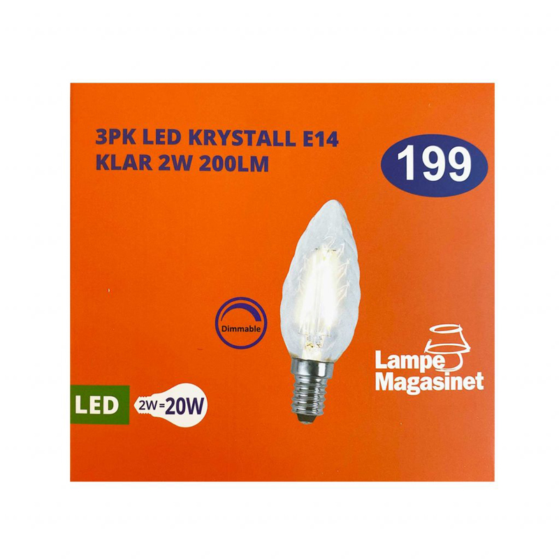 3pk LED E14 krystall klar 3W dimbar