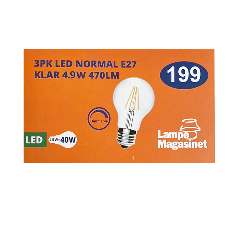 3pk LED E27 normal klar 4.9W dimbar