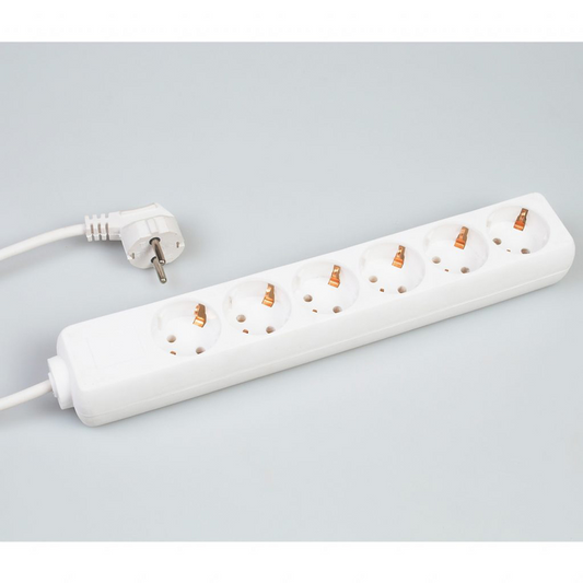 Skjøteledning 6-veiskontakt m/jord 2m