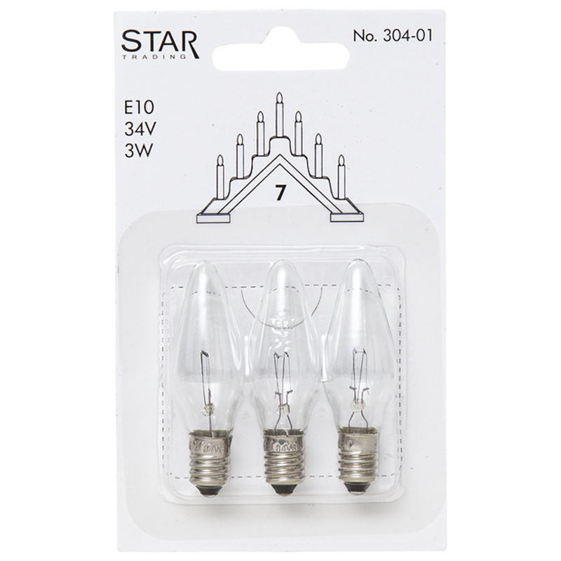 3pk E10 reservepærer klar 3W 34V