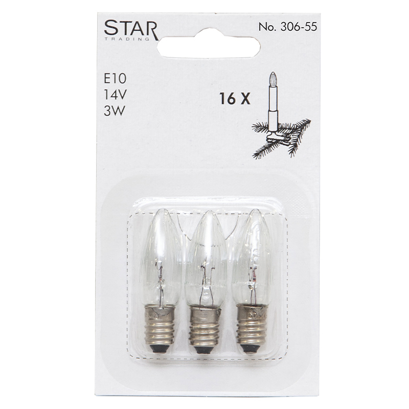 3pk E10 reservepærer riller 3W 14V