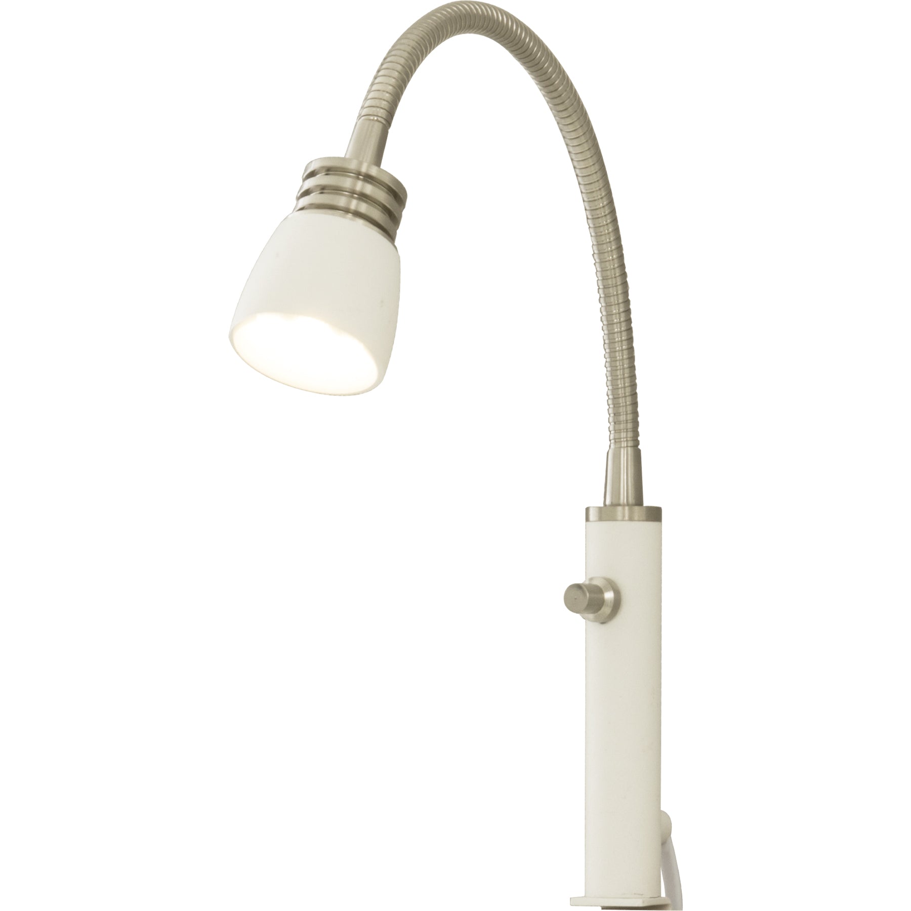 Eketorp sengelampe til montering på gavl, laget i hvit metall og stål med justerbar arm og integrert LED-lys - Aneta belysning