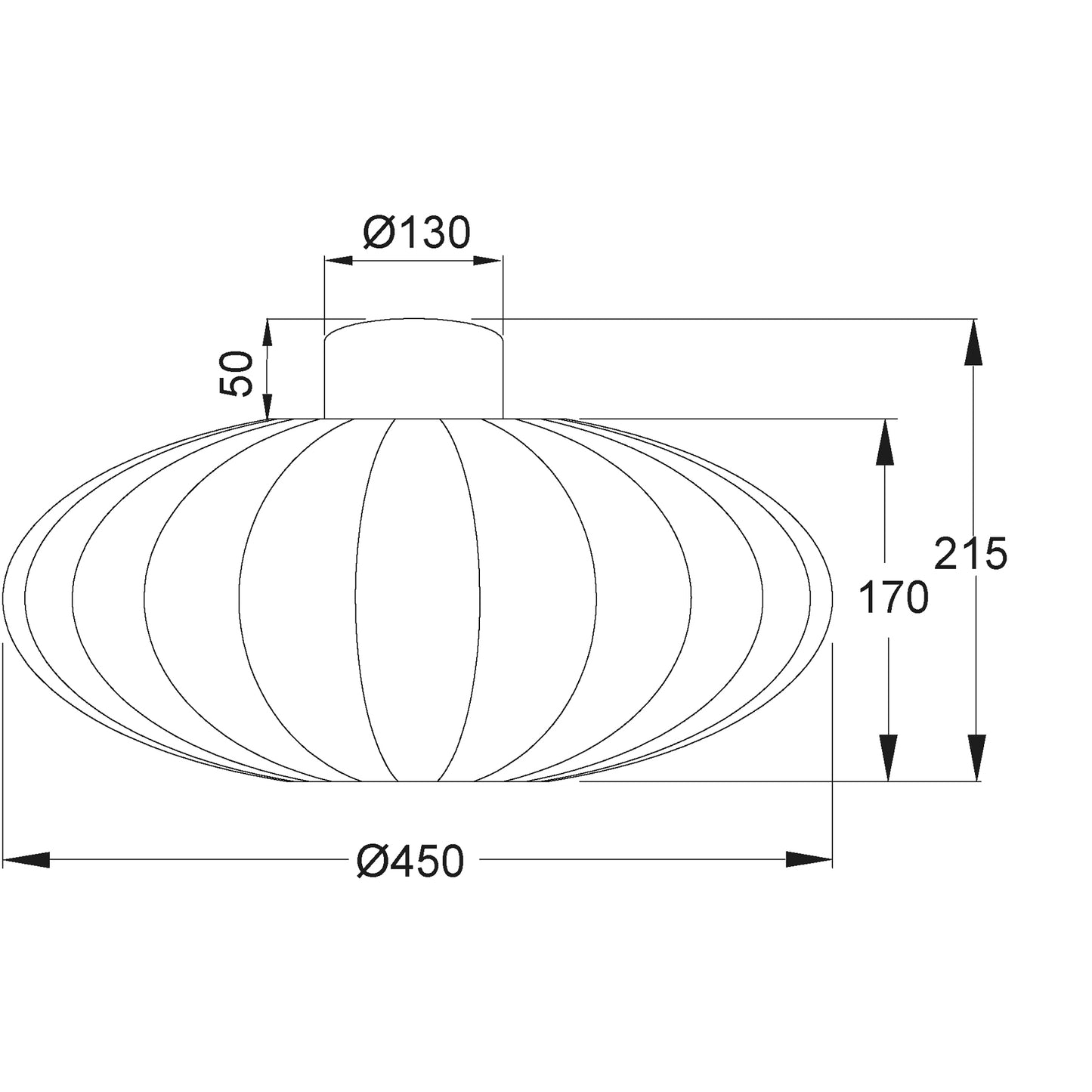 Målene til Mamsell taklampe rund plafond med diameter 45cm trukket i hvit tekstil rundt ramme i hvit metall - Aneta belysning