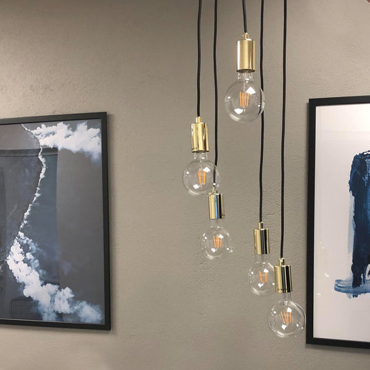 Sky 5-lys pendel rund messing