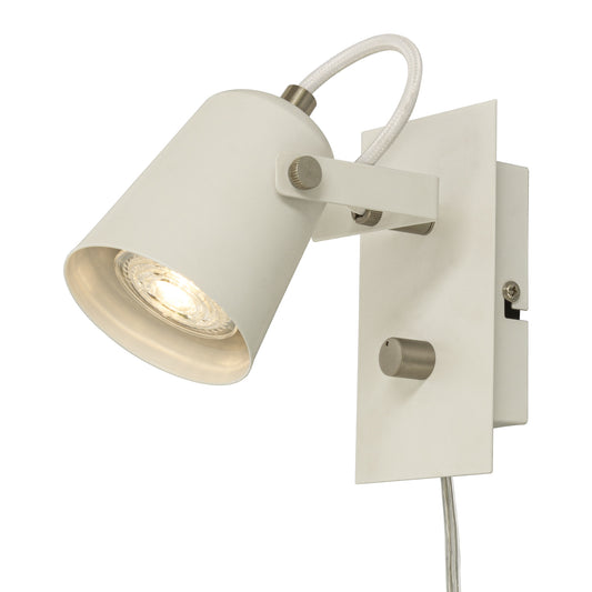 Metz veggspot leselampe med justerbar spot i hvit metall og detaljer i stål - Aneta belysning