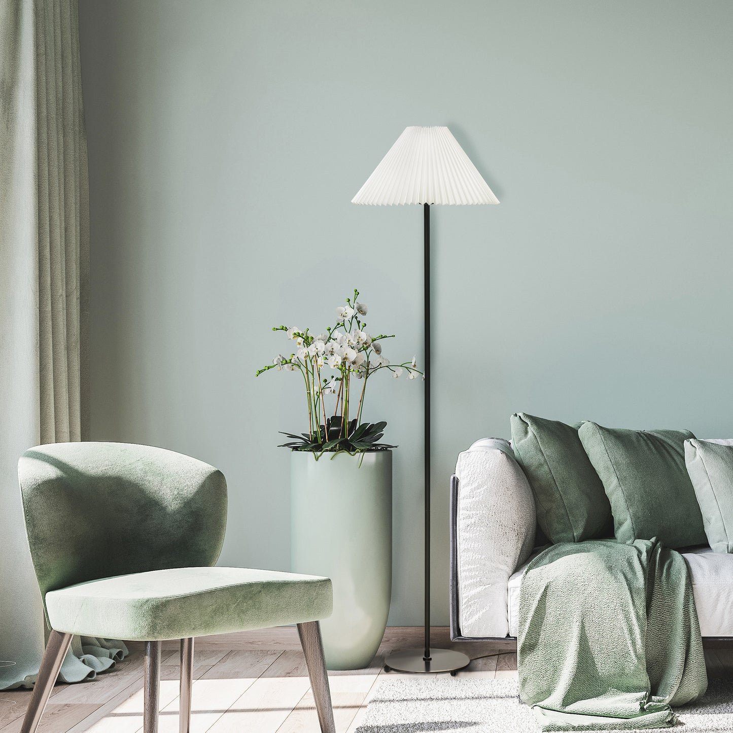 Ester gulvlampe sort/hvit m/skjerm