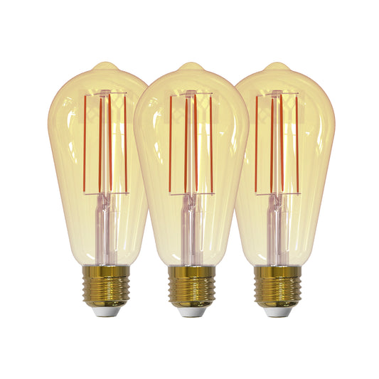 3pk LED edison amber E27 6W 600lm dimbar