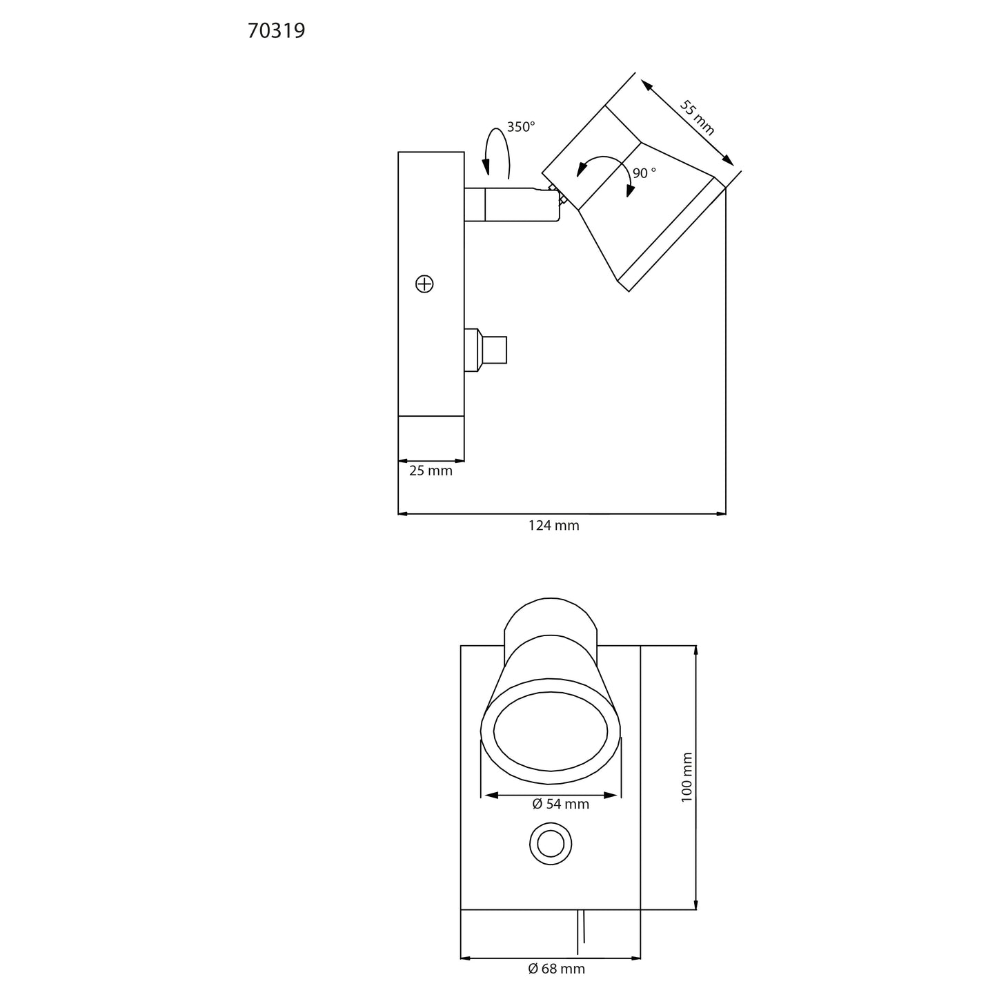 Pluto vegglampe 1-lys sort