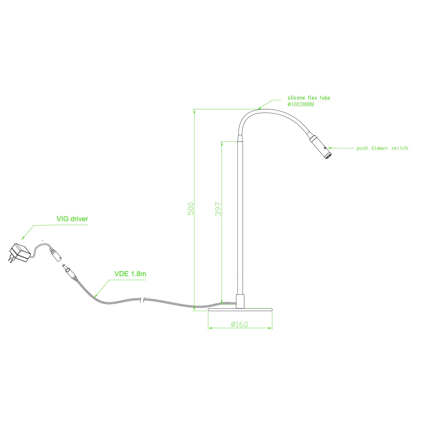 Flexi K1 bordspot 3W sort