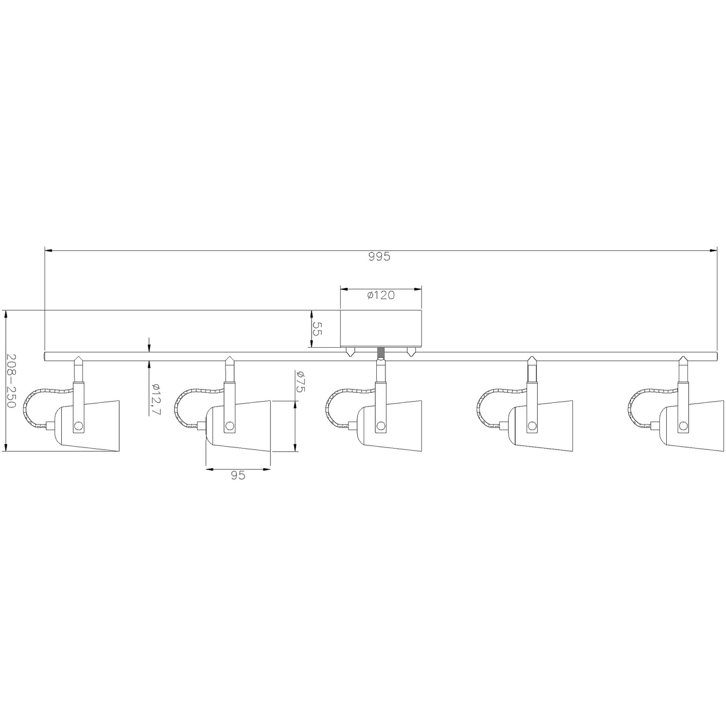 Lyon 5-lys takspot skinne sort/messing