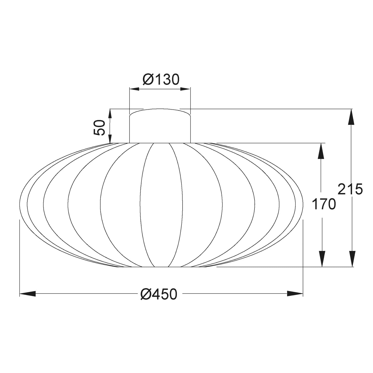 Målene til Mamsell taklampe rund plafond med diameter 45cm trukket i hvit tekstil rundt ramme i hvit metall - Aneta belysning