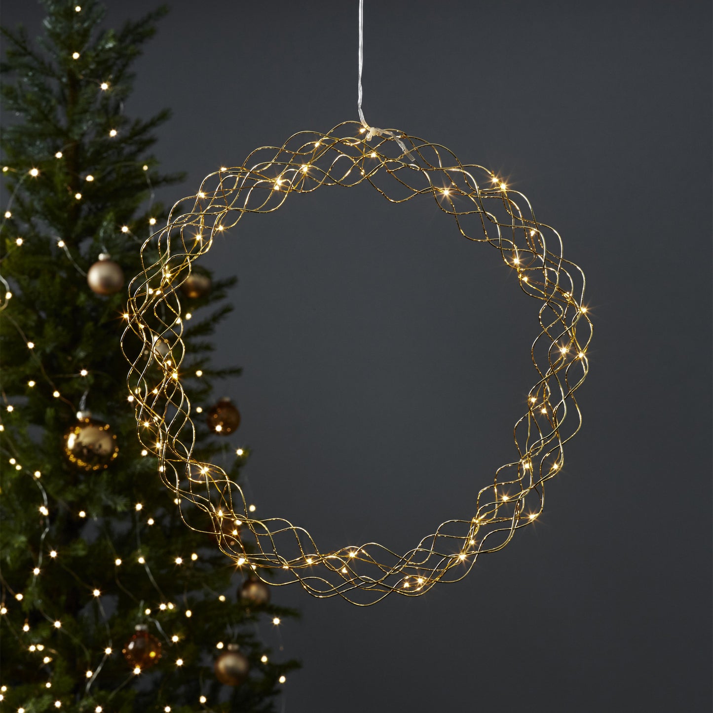 Curly julepynt krans 45cm messing