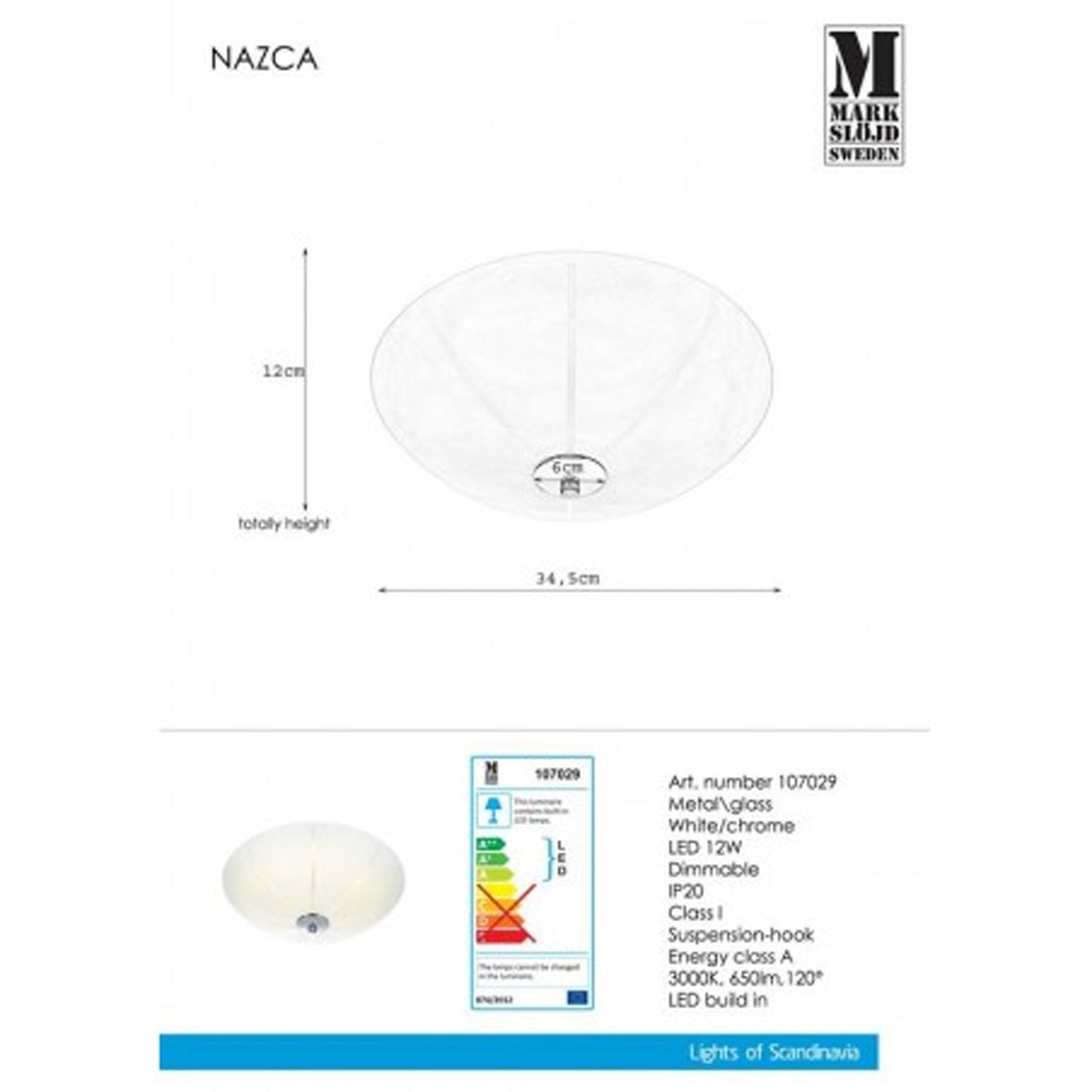 Nazca LED plafond Ø35cm hvit/krom