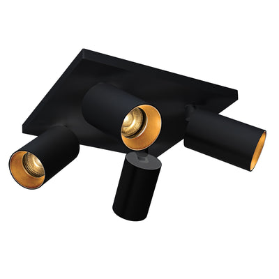 Oz K4 4-lys takspot kvadrat sort/gull