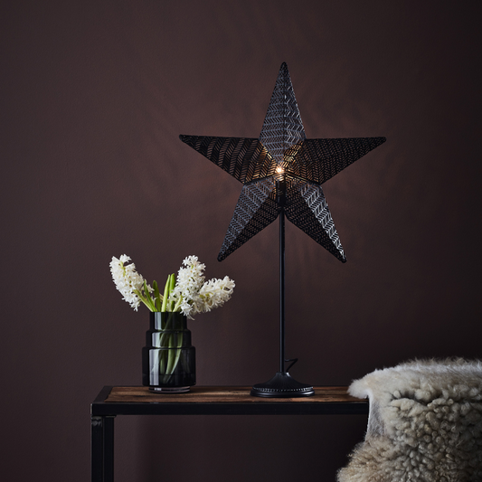 Rustic julestjerne på fot sort