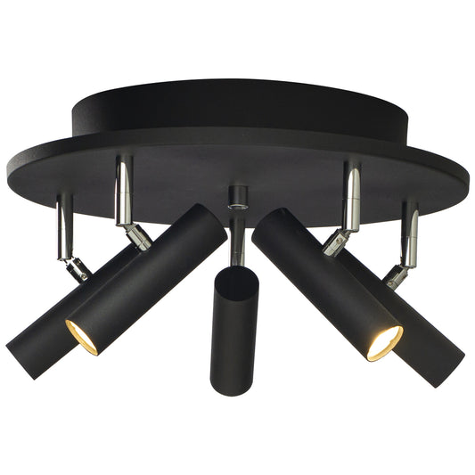 Artic spotlight rondell med fem lys i sort metall og integrert 5x6W LED-lys 3000K 5x540lm - Aneta belysning
