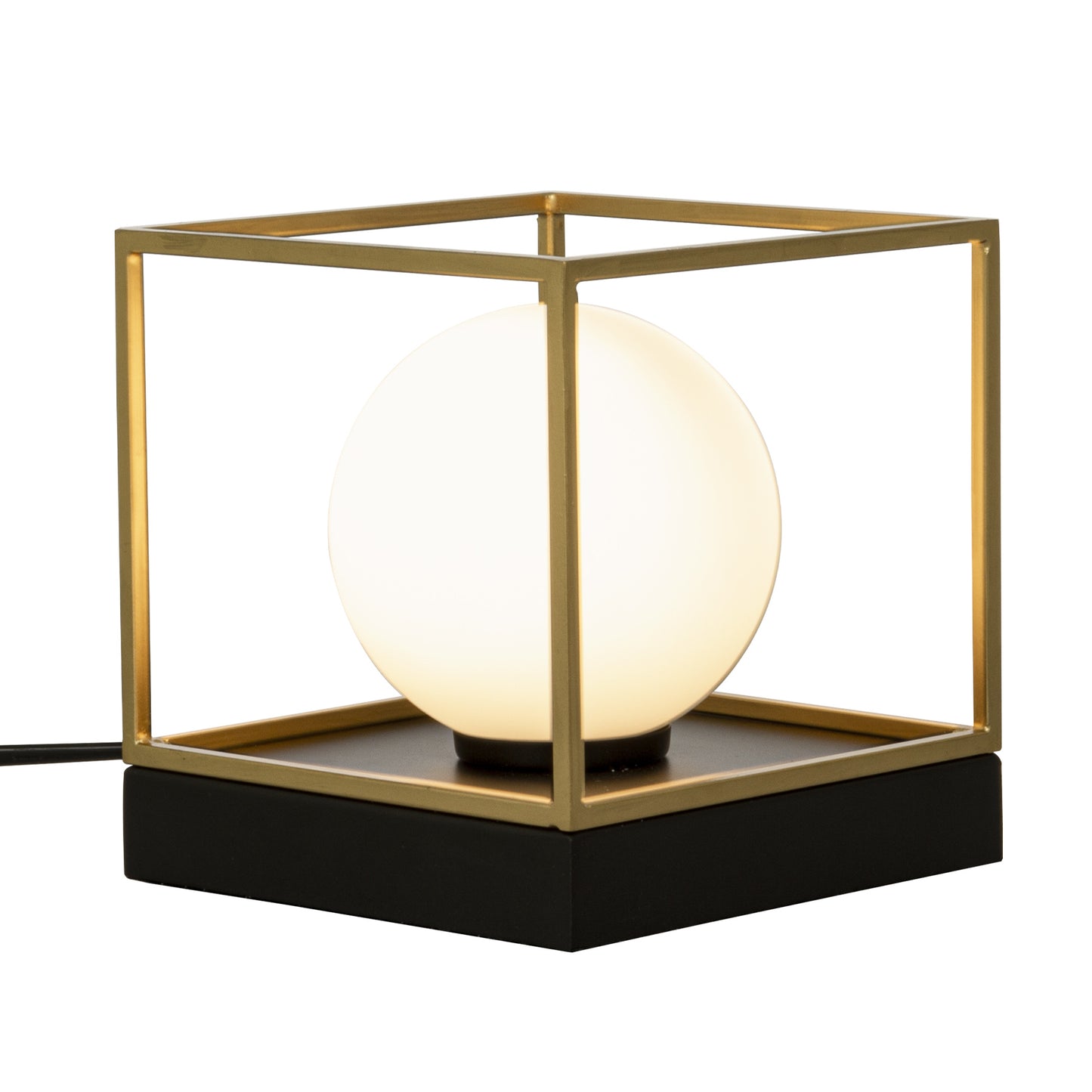 Astro firkantet bordlampe liten med opal glasskuppel i en ramme i messing og sort metall - Aneta belysning