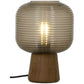 Aura bordlampe med brunbeiset lampefot i treverk og brun rillet glasskjerm rund- Aneta belysning