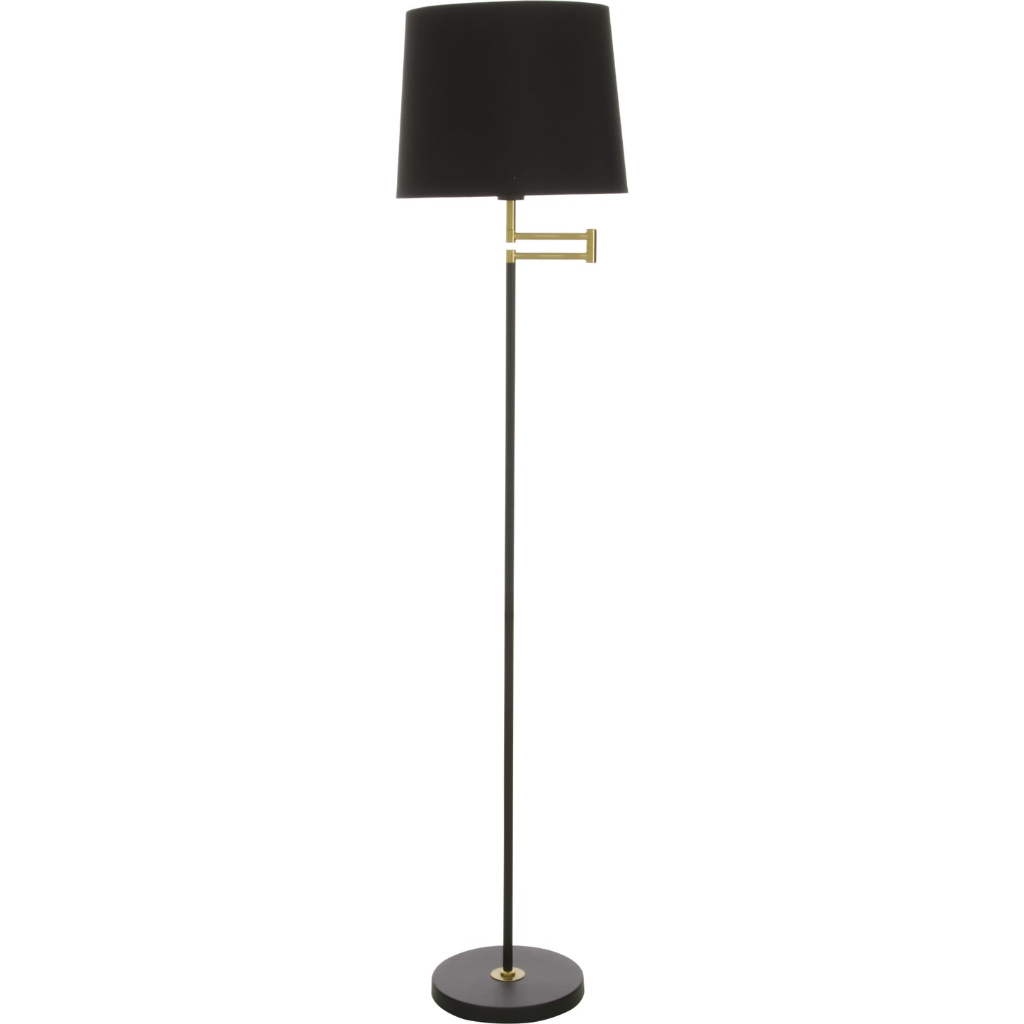 Birka stilren gulvlampe i svart metall med sort lampeskjerm i tekstil og detaljer i messing E27 155cm høy - Aneta Belysning