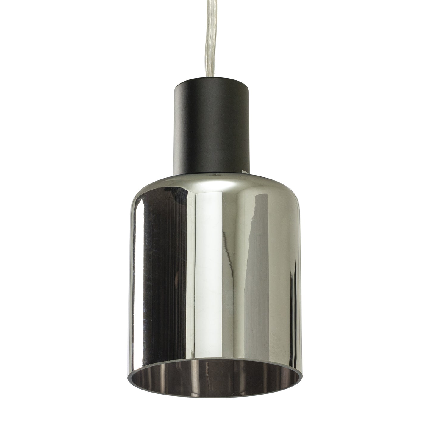 Cylinder vinduspendel laget i svart metall og sotet glass med lang ledning, bryter og hullbrikke - Aneta belysning
