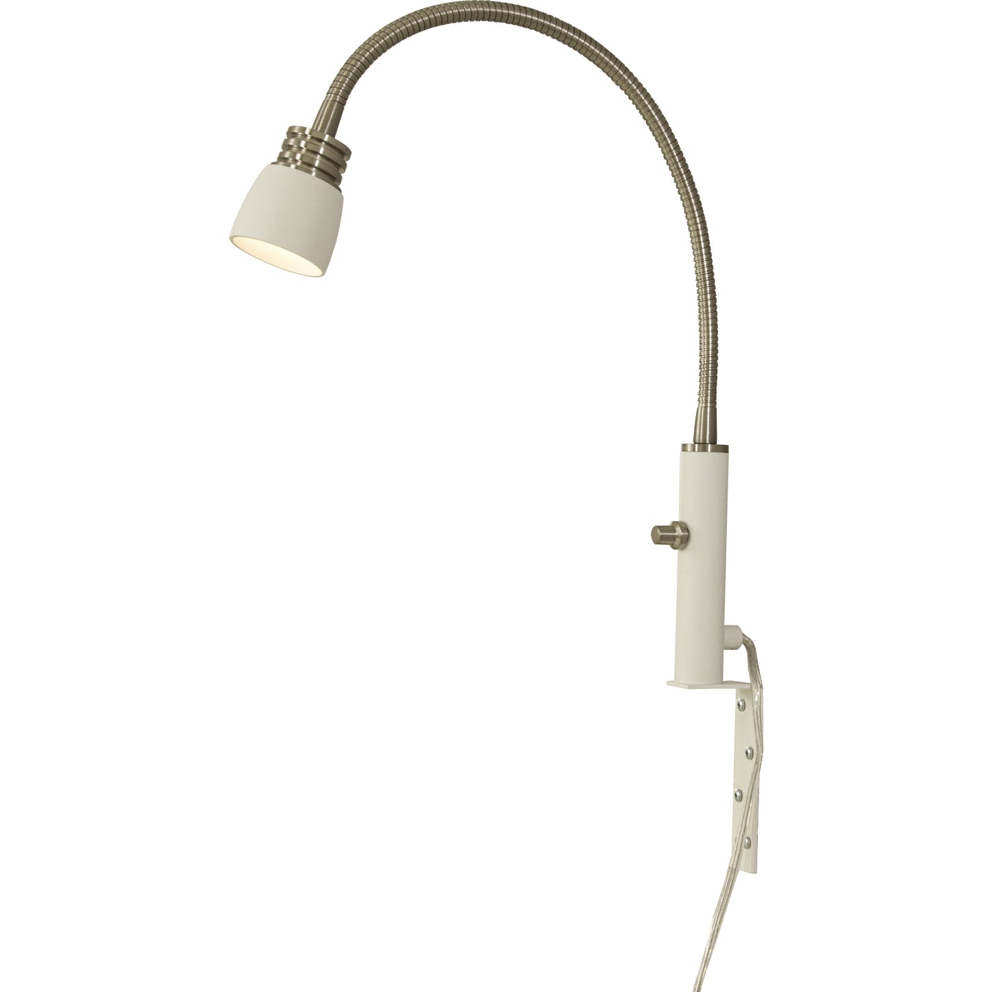 Eketorp sengelampe til montering på gavl, laget i hvit metall og stål med justerbar arm og integrert LED-lys - Aneta belysning