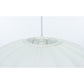 Opphenget til Mamsell taklampe pendel rund med diameter 45cm trukket i hvit tekstil rundt en ramme i hvit metall - Aneta belysning